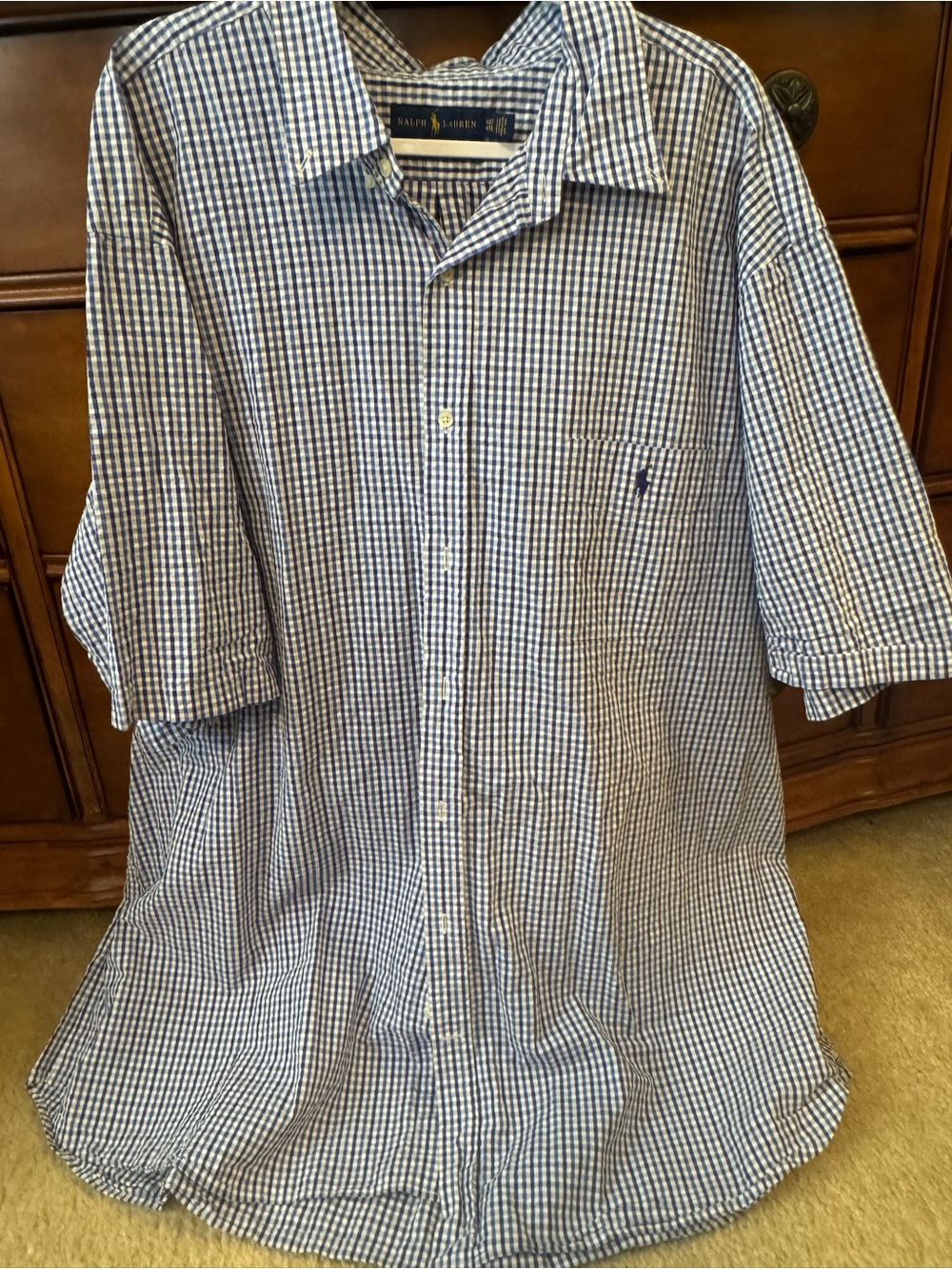 Ralph Lauren Blue and White Gingham Button-Down Shirt